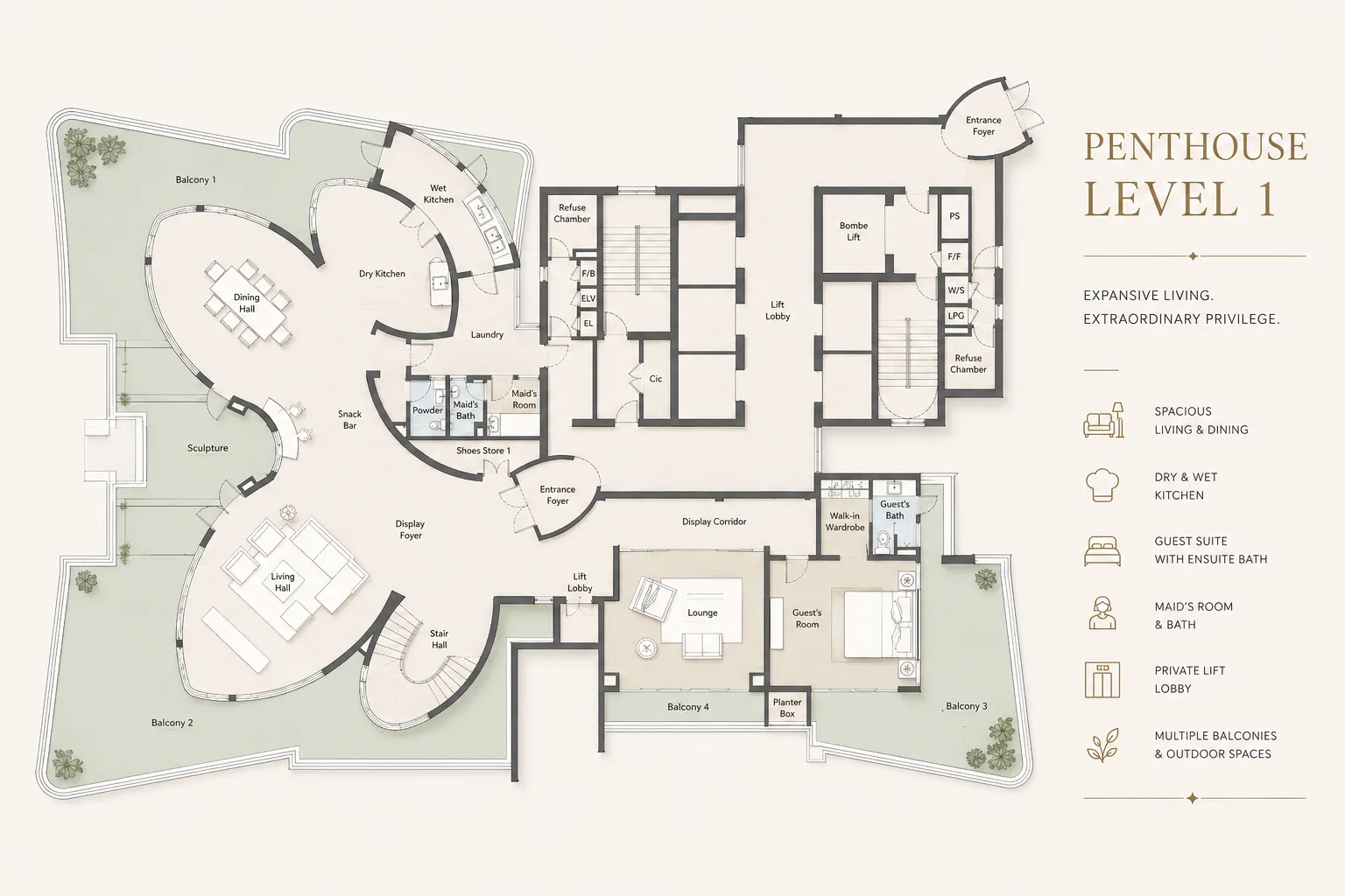 Penthouse Level 1 Floor Plan - Cappella Embassy