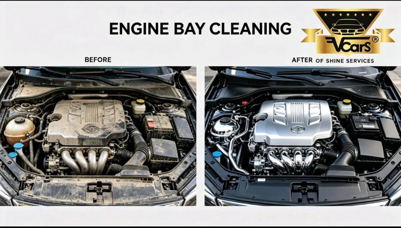 Engine bay detailing before and after result